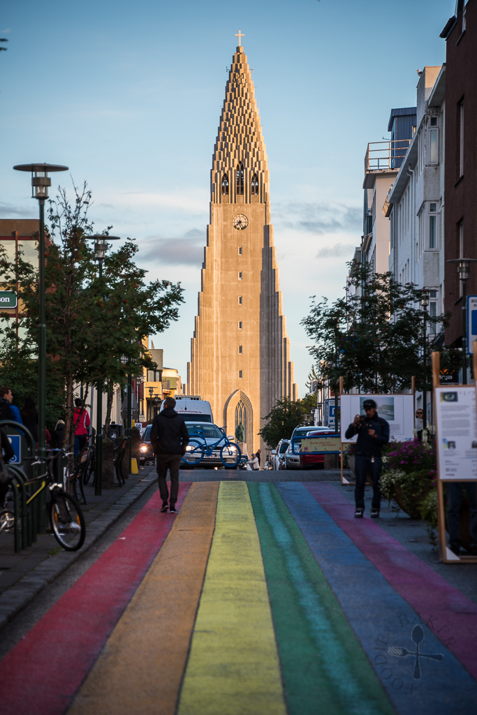 Reykjavik Church with rainbow road